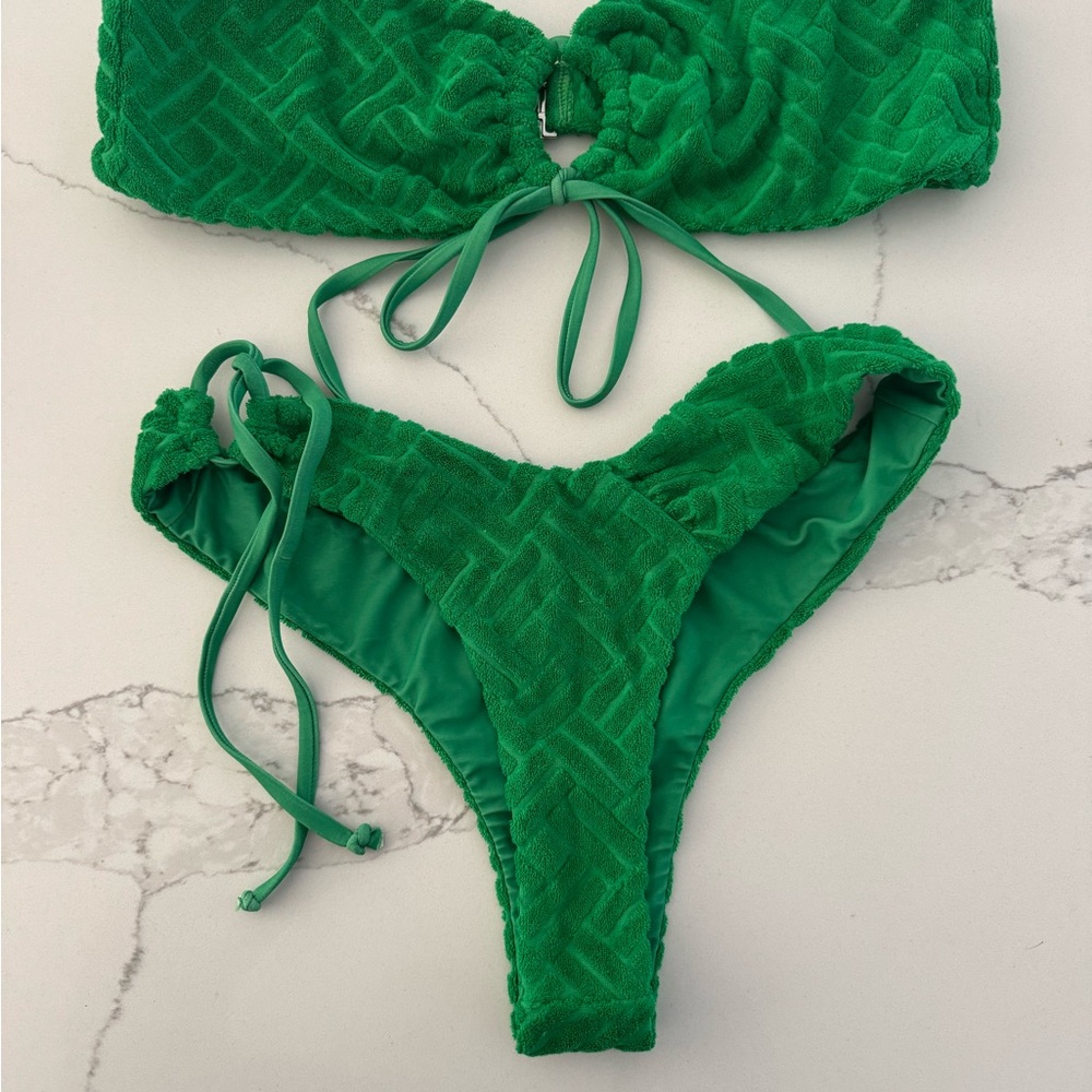 Green Textured Bikini Set